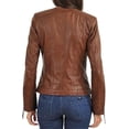 thumbnail image 3 of Women's Genuine Brown Lambskin Leather Motorcycle Jacket Stylish Coat W278, 3 of 4