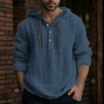 thumbnail image 2 of Xudanell Cotton Linen Hoodie for Men Drawstring Hooded Button Beach Shirt Lightweight Soft Long Sleeve Blouse Tops (Dark Blue,3XL), 2 of 4