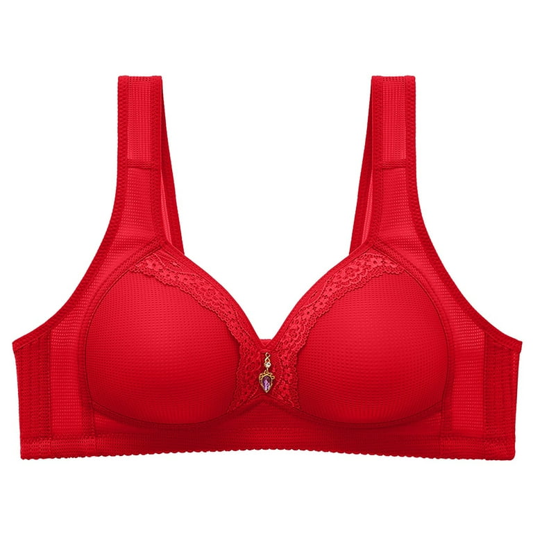 Bigersell Soft Bra Women Lace Comfortable Breathable Printed Non-Wired Bra  Women Size Full-Coverage Underwire Bra, Style 14127, Red 44C