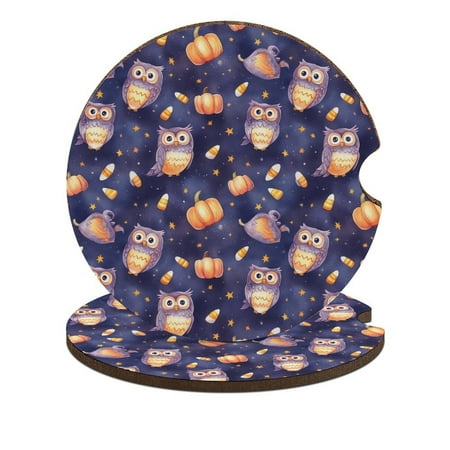 

ZHANGS Candy Corn Owls And Stars-189 Car Coasters 2PCS Absorbent Car Coasters for Cup Holders Removable Car Drink Coaster with Fingertip Grip Universal Size Auto Accessories for Women & Men