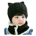 thumbnail image 1 of Fgnfyis Winter Hat Baby Boy Girl Toddler Cat Hat with Scarf Lined Knitted Cap Neckwarmer for Kids 2 Pieces Black One Size, 1 of 4