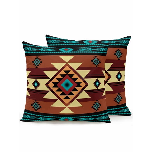 Waterproof Outdoor Throw Pillows with Inserts 18"x18" Set of 2,Turquoise Red Soft Decorative Pillowcases for Bedroom,Southwest American Native Abstract Pattern Pillow Covers for Sofa Living Room