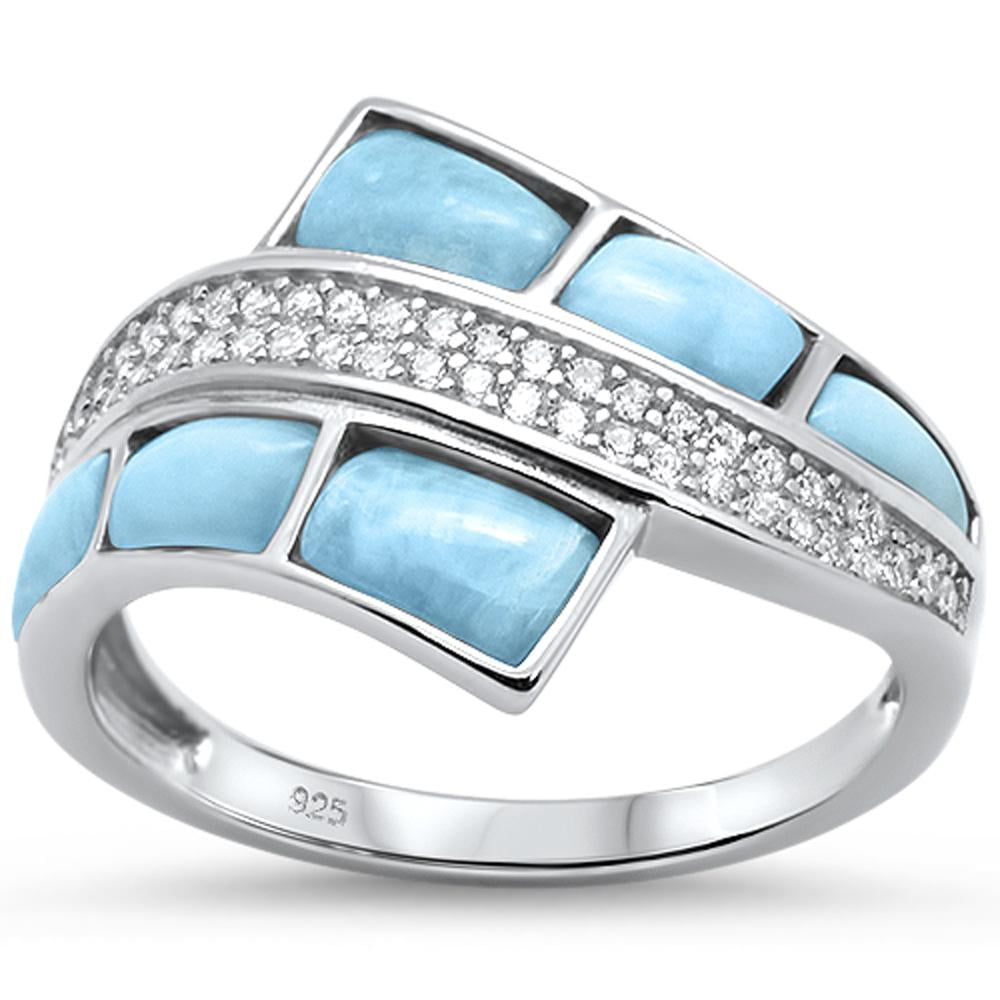 Blue Opal White Cubic Zirconia CZ Statement Ring 925 Sterling Silver Jewelry for Women Size 9