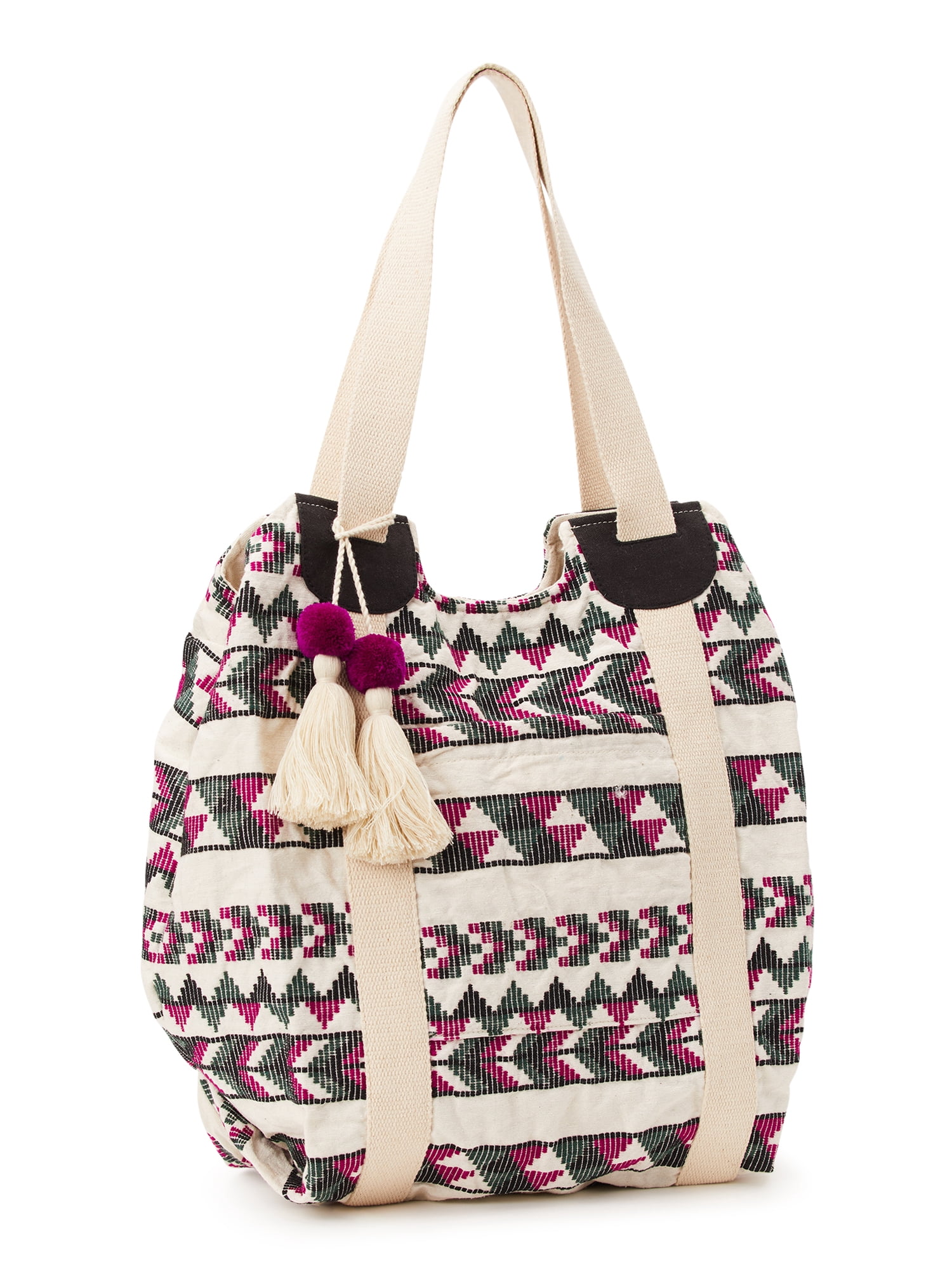 No Boundaries Women's Woven Beach Tote Handbag, Purple