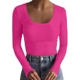 thumbnail image 2 of Pxiakgy Hot Sale!! Women's Scoop Neck Casual Ribbed T Shirt Long Sleeve Stretch Slim Fitted Basic Shirts Womens Neck Casual Ribbed T Shirt Long Sleeve Stretch Slim Basic Shirts Hot Pink Xl, 2 of 4