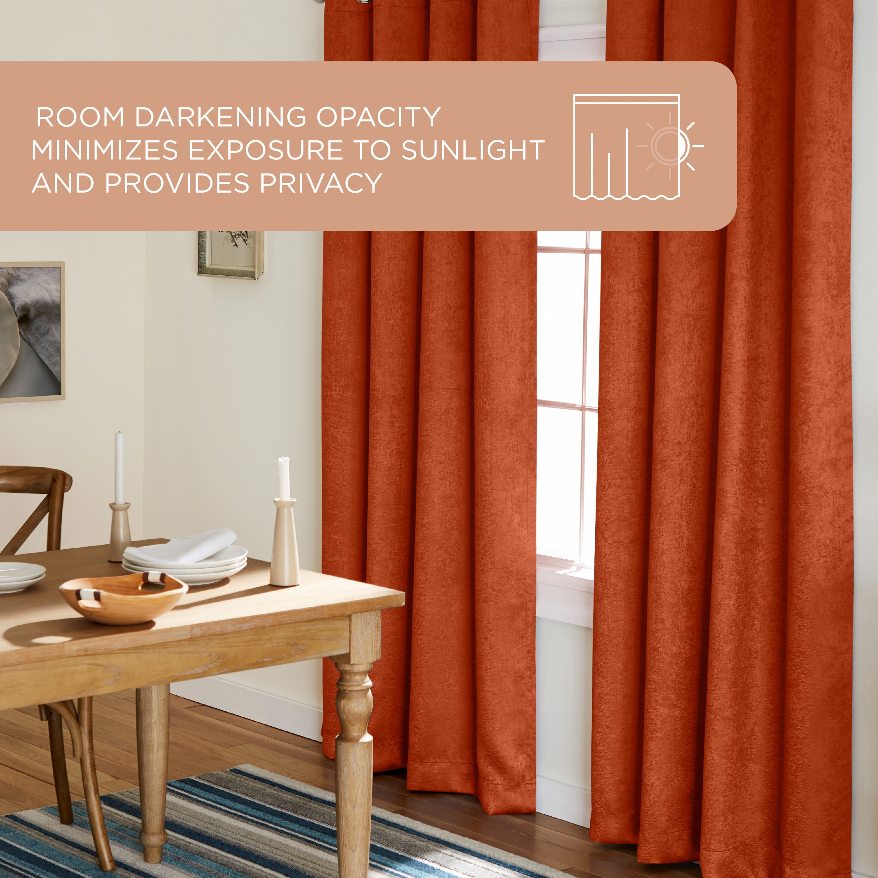 TOWN & COUNTRY EVERYDAY Lustre Solid Heavyweight Textured Sateen Indoor Curtains, Room Darkening Opacity, Grommet Top, Energy Efficient, 2-Pack Set, 52"x84", Mecca Orange