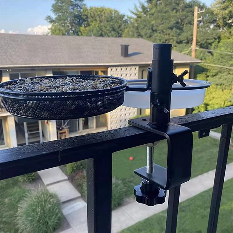 Railing Clamp Bird Feeder Adjustable Height Deck Feeders with Feeding Station Flower Pot Stand 360Degree