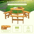thumbnail image 3 of 6 Person Wooden Picnic Table, Outdoor Round Picnic Table with Umbrella Hole and 3 Built-In Benches, Outside Picnic Table And Bench Set for Garden, Backyard, Patio, 500lbs Capacity Per Bench (Natural), 3 of 9