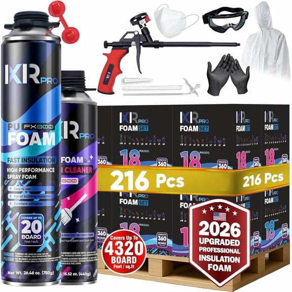 Spray Foam Insulation Kit 216 Pcs (12 Boxes), Closed Cell Expanding Foam Sealant 750g, High Density Thermal & Acoustic Insulation with Gun & Accessories