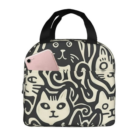Insulated Lunch Bag for Women Men - Abstract Cat Faces Pattern Leakproof Cooler Lunch Box for Women Men  Lunch Tote Bags for Work School Picnic Travel