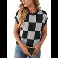 thumbnail image 1 of Suéter de Verano para Mujer, de Punto, con Cuello Redondo, Mangas y Bloques de Color, Color Negro, Talla L, 1 of 9