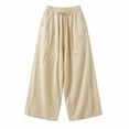 thumbnail image 7 of Oksale Boho Pants for Wmen Baggy Pull On Palazzo Pants with Pockets Casual Drawstring Elastic Waisted Vacation Beach Pants Flowy Ladies Outfits Khaki S, 7 of 7