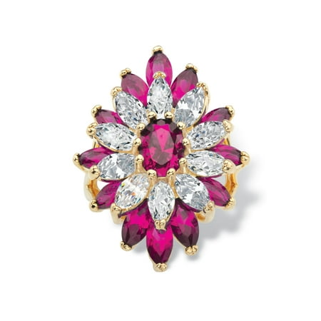 Oval Red Jade 14kt Ring Oval and Marquise-Cut Created Red Ruby and Cubic Zirconia Floral Ring 10.45 TCW 14k Gold-Plated ()