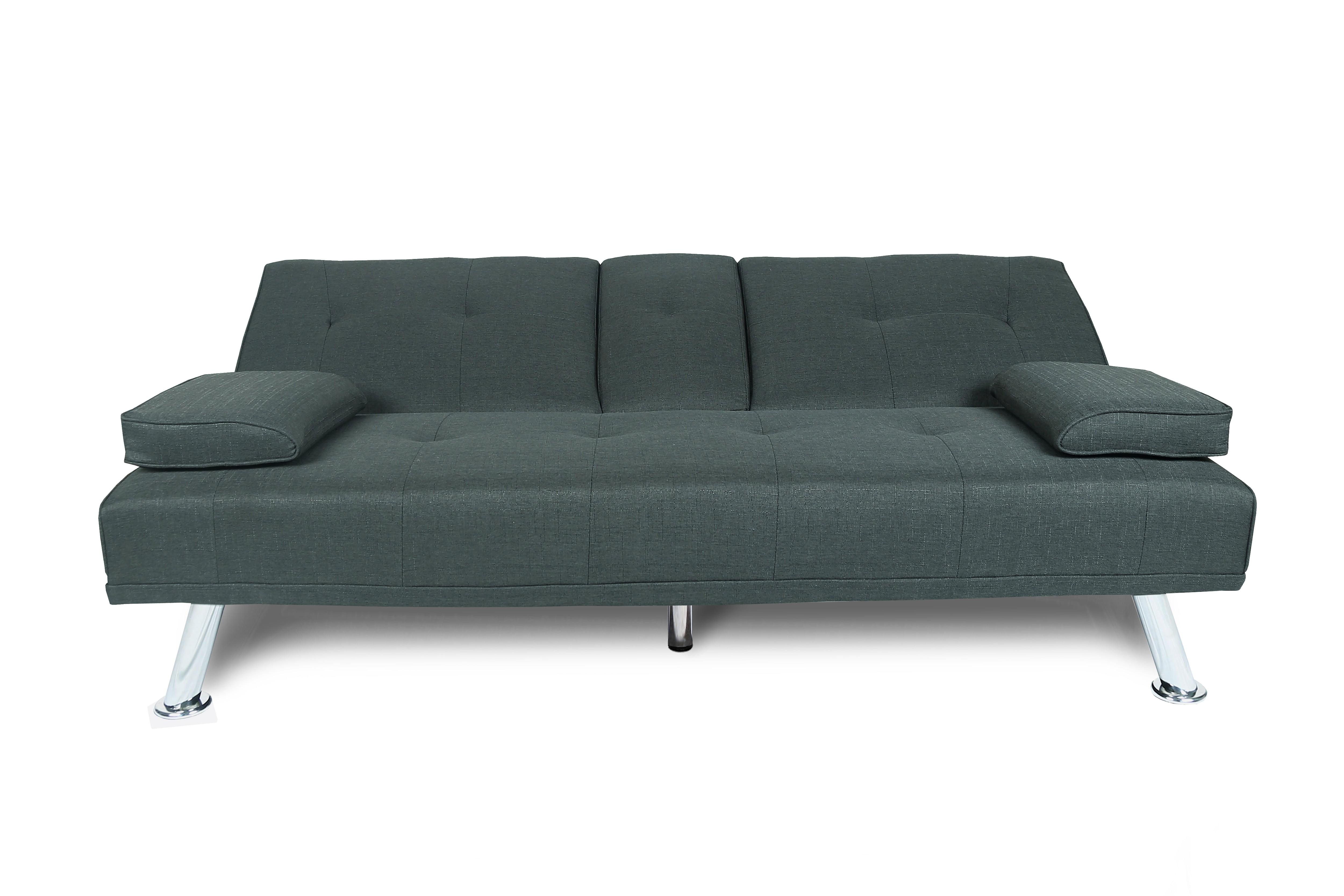 Futon Sleeper Sofa Bed Convertible Sectional With Removable Armrest And Backrest Couch Metal Legs 2 Cupholders For Living Room Dark Gray Com Futon Sleeper Sofa Bed Convertible, 2 Person Convertible Sofa Bed With Adjustable Backrest Footstool