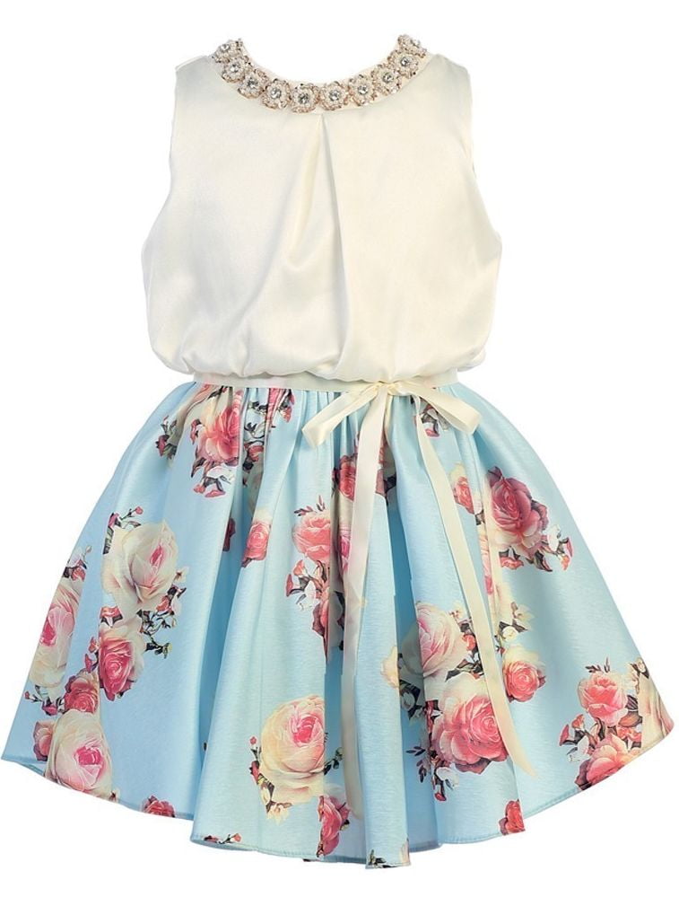 New Flower Girls Floral Print Dress Baby Toddler Kids Easter Wedding Party 737