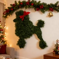 Christmas Dog Wreath, Handmade Cat Christmas Wreath, Xmas Artificial Pine Branches Green Leaves Garland With Red Ribbon Bow, Bell & Snowflake Ornament For Mantle Stairs Fireplace Wall