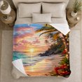 thumbnail image 5 of Christmas Sunset Beach with Palm Tree Lights, Festive Coastal Style for Beach Lovers, Wrapped Present Shore Scene and Christmas Gift, Cozy Flannel Blanket for Sofa and Bedroom, Holiday Home Decor, 5 of 9