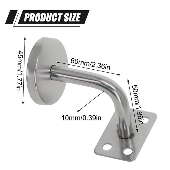 Stainless Steel Handrail Bracket Wall Mount Support Bannister Balustrade Mopstick Strong Stair Railing Hardware Home Improvement Silver 50mm x 60mm Flat Support