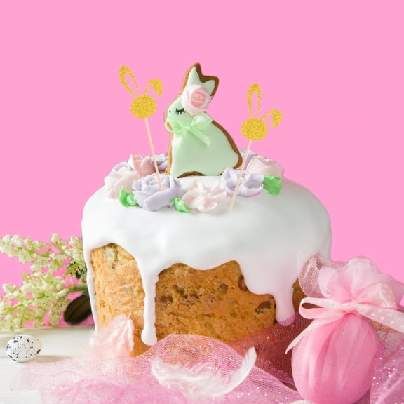 STOBOK 50Pcs Glitter Golden Bunny Ear Cupcake Toppers for Easter Spring Birthday Party Decor