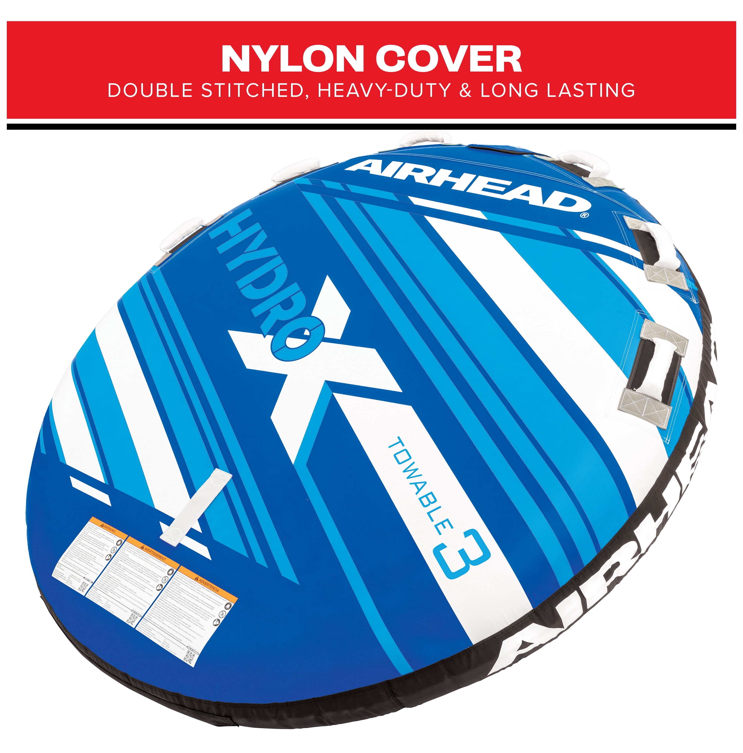 Airhead Hydro-X 3 Person Nylon Towable Tube, Max Weight 510 lbs