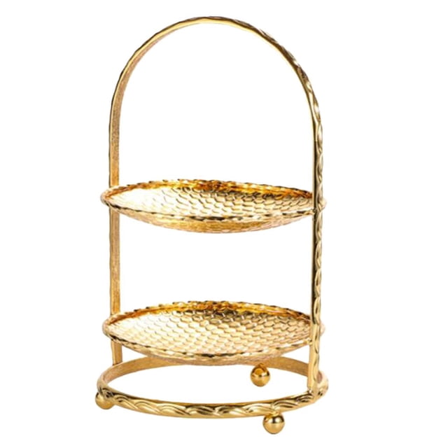 Soporte para pastel de frutas, plato, bandeja para alimentos, estante de exhibición de metal, dorado, 2 niveles Golden 2 Tier
