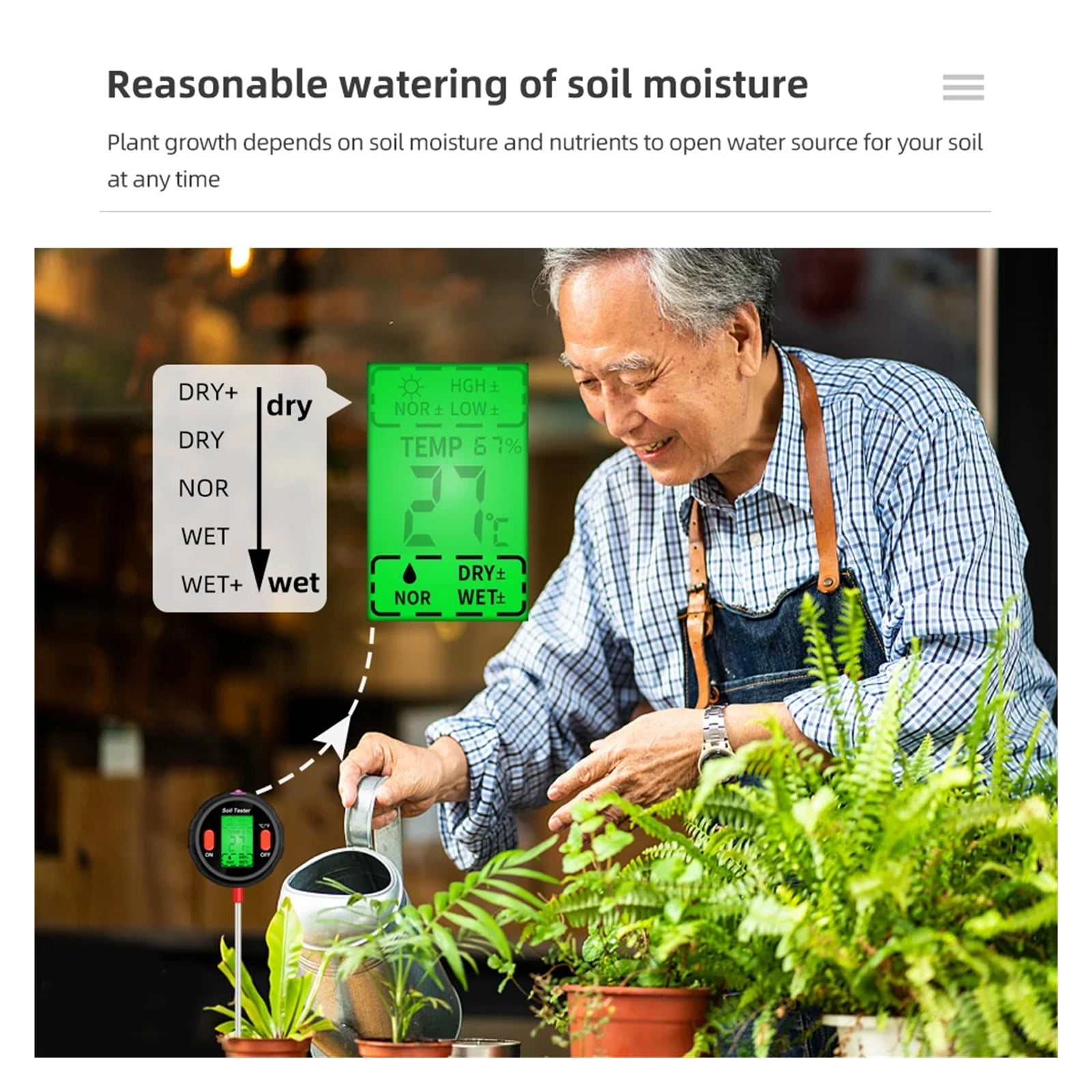 5 In 1 Soil Ph Meter Humidity Moisture Light Temp Soil Acidity Tester Moisture Sensor For Plants Flowers Garden Tool