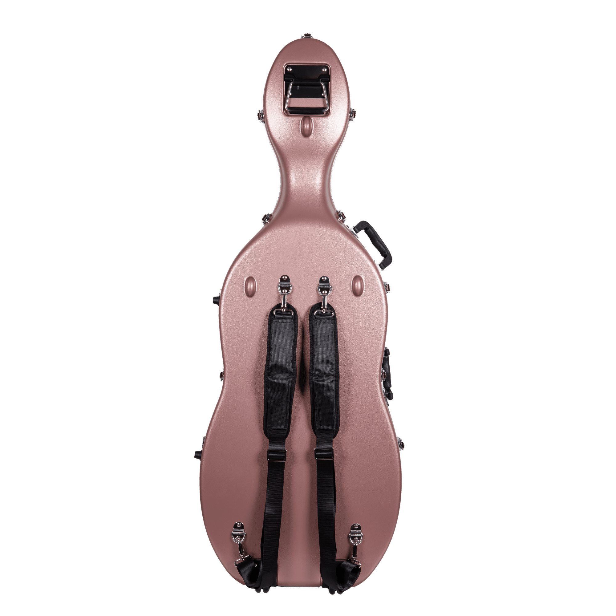 Crossrock 3/4 and 4/4 Size Cello Case | ABS Molded Hardshell with Wheels, Accessory Pocket, 2 Bow Holders, Security Lock, and Detachable Straps-Rose Gold
