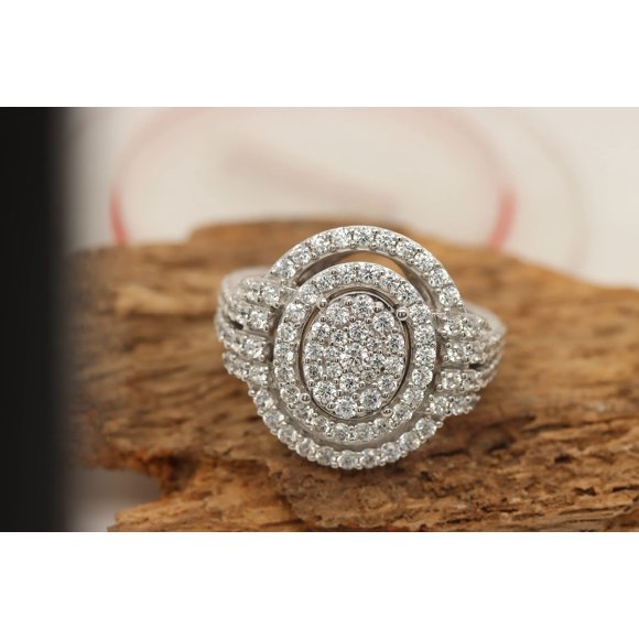 Poshadime 2.06 Carats Simulated Diamond Double Halo Engagement Ring In 14K White Gold Plated, Ring Size-8.5