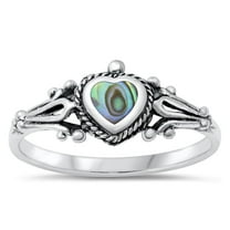 CHOOSE YOUR COLOR Heart Love Vintage Abalone Ring .925 Sterling Silver Band Jewelry Female Size 4
