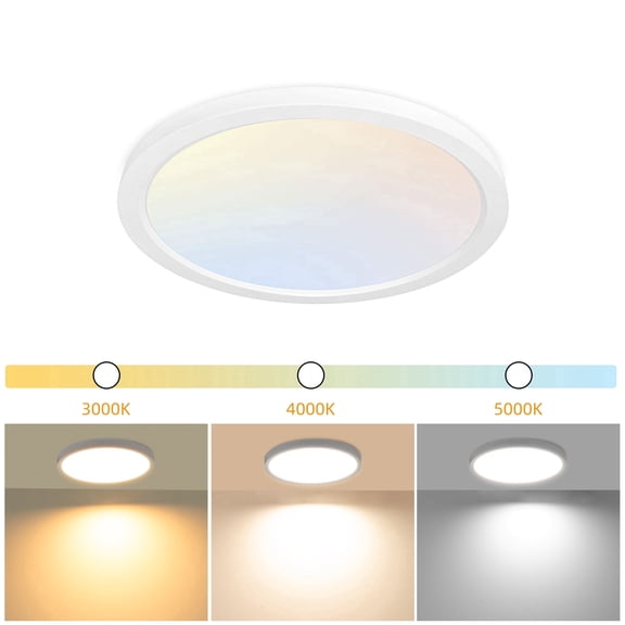 Hlite 9" LED Ceiling Light, 18W 3CCT Selectable Flush Mount Light, Damp Rated Round Flat Panel Lighting Fixtures for Bedroom,Laundry and Closet Room (White)
