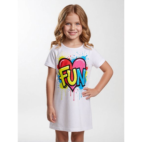 Comfortable Everyday Short Sleeve Dress for Girls A-Line Casual Sundress Crewneck Dress Junior Girls Age 7-13