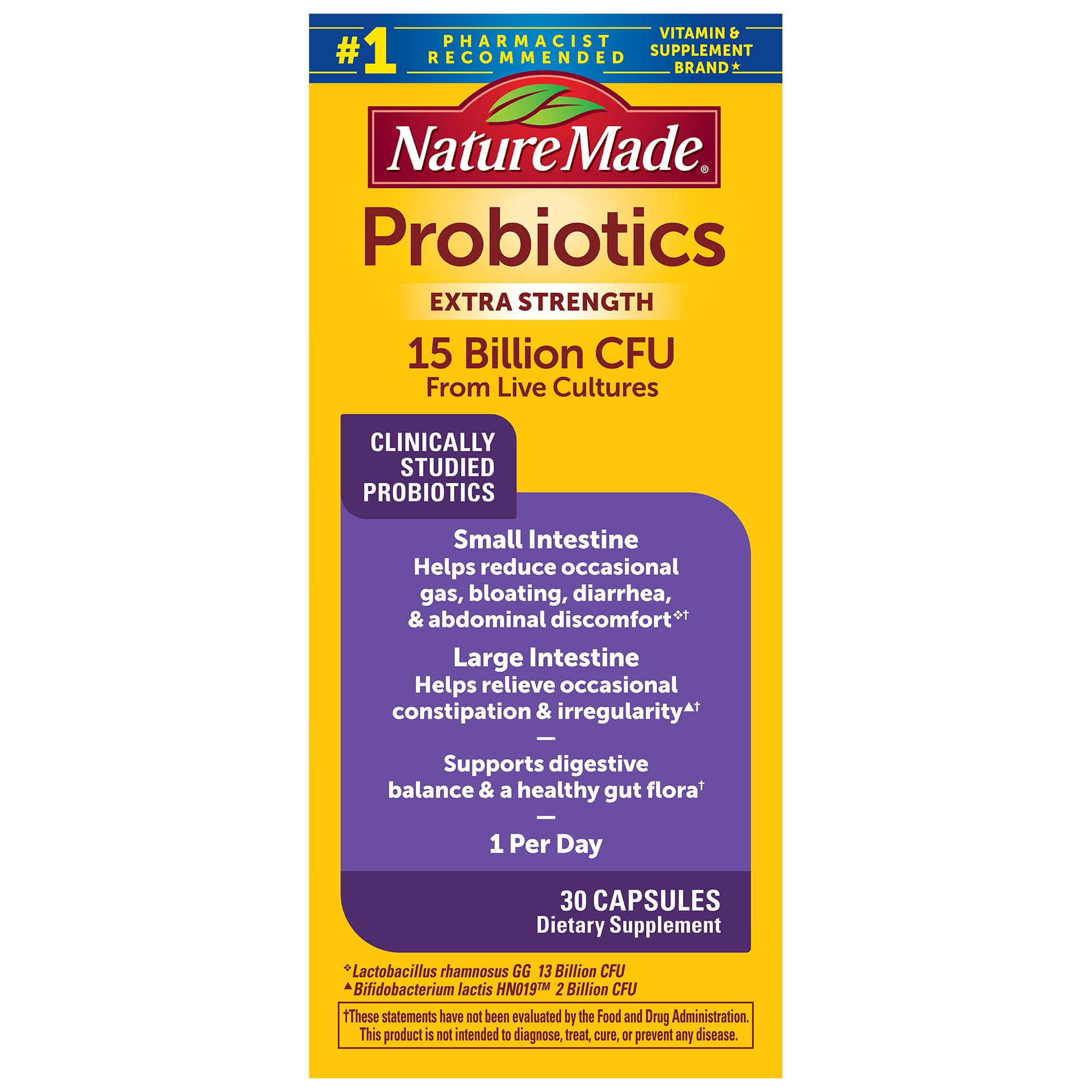 Nature Made Probiotics Extra Strength 15 Billion CFU from Live Cultures Capsules, 30 Count