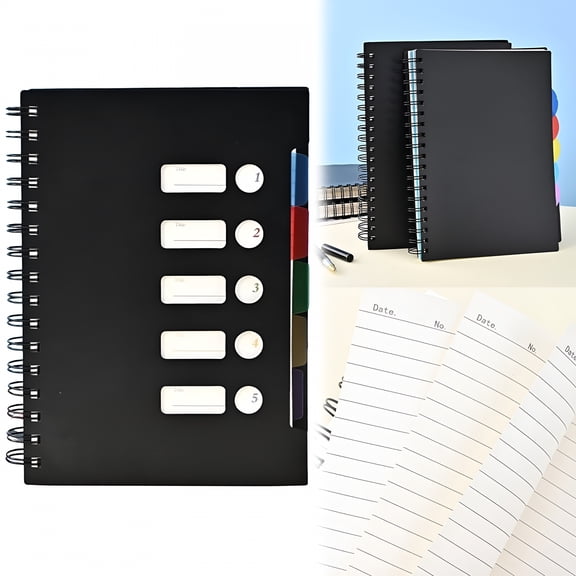 CCOCC 5 Subject Notebook for Work 300 Pages Spiral Notebooks College Ruled with Dividers Tabs A5 Small Note Book for Office Supplies Note Taking,6.5x8.27",Black