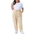 thumbnail image 2 of Agnes Orinda Women's Plus Size Pants Straight Leg Drawstring Elastic Work Trousers 1X Light Khaki, 2 of 5