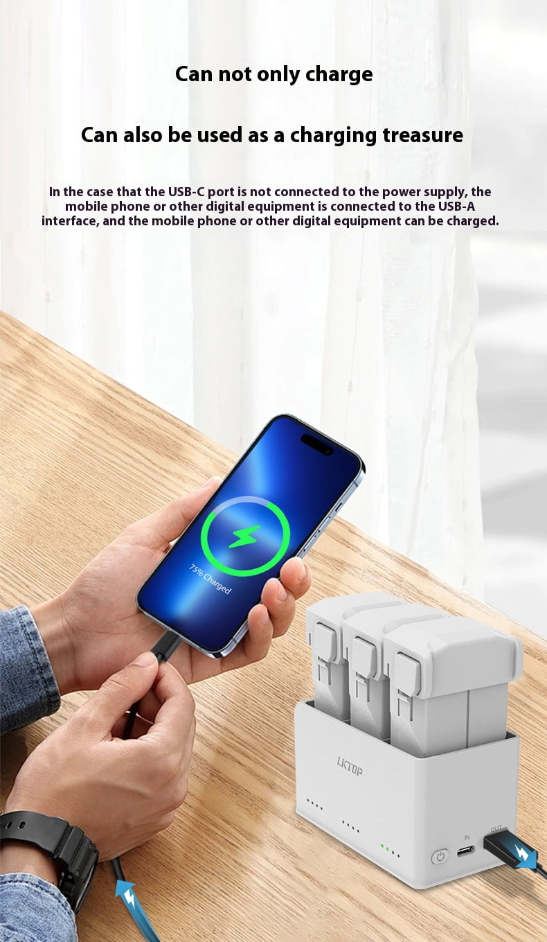Bigcan Dual-Way Charging Hub for DJI Mini 4 Pro/Mini 3 Drone Batteries – 37W High-Power Input, LED Light, Portable Power Bank with Intelligent Temperature Control
