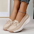 thumbnail image 5 of Women's Platform Wedge Slip on Penny Loafers Bow Casual Leather Chunky Walking Shoes for Work Spring Fall, 5 of 7
