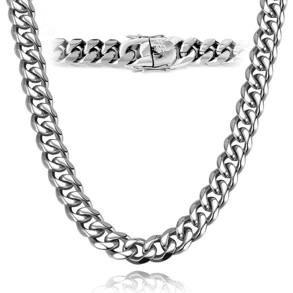 European and American Hip-Hop Style Stainless Steel Cuban Necklace, Men's Round Polished Encrusted Cuban Chain, Titanium Steel Bracelet and Necklace Jewelry