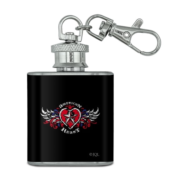 American Heart Flag Red White Blue Motorcycle Biker Stainless Steel 1oz Mini Flask Key Chain