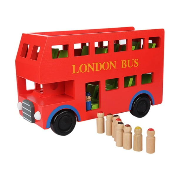 Juguetes de vehículos,Bloques de construcción Kit Modelo BUS DOBLE Decker,Modelo de autobús Edificio de madera Juguetes 15 Figuras,Kit de modelo de autobús de doble pote 1:18
