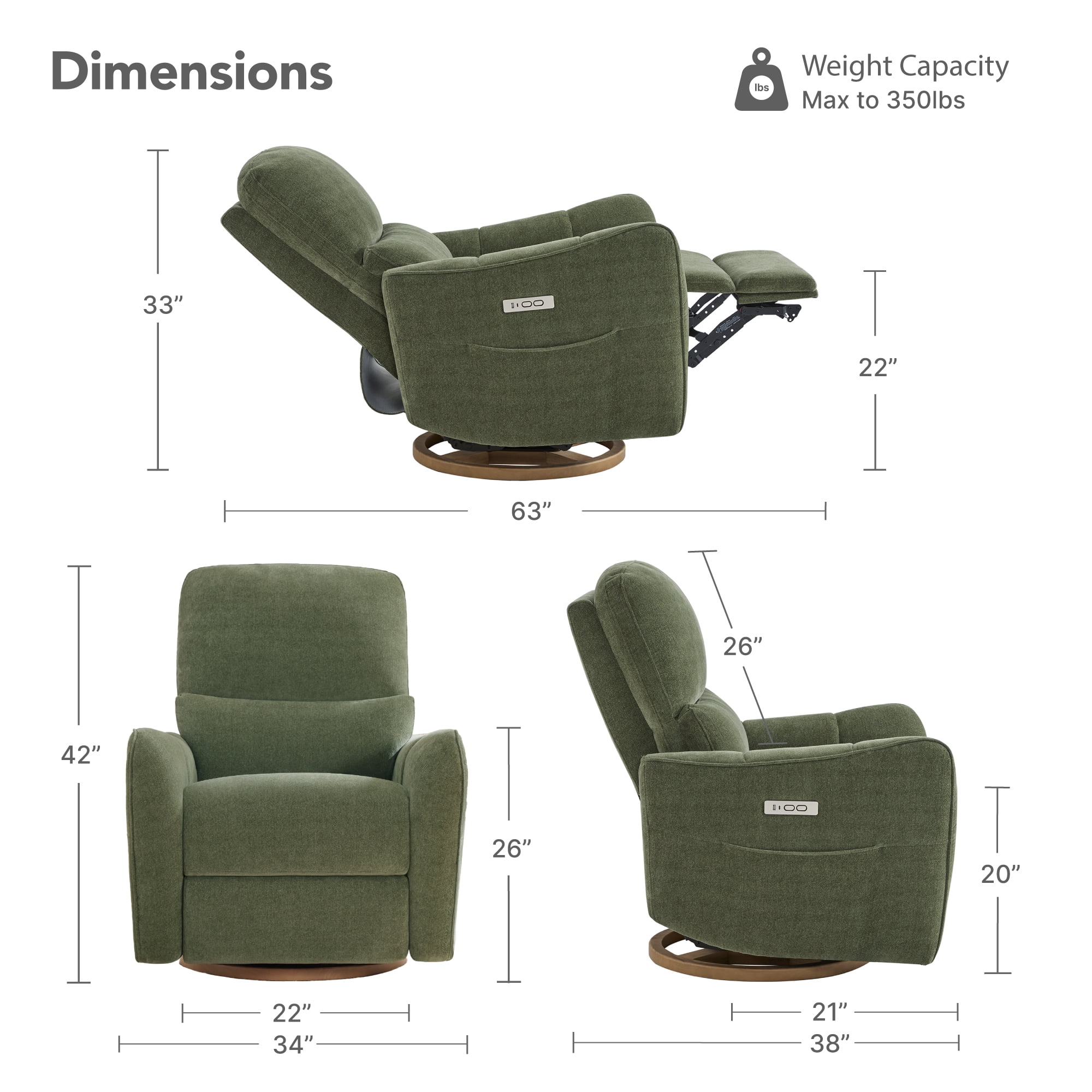 Spruce & Spring Chenille Fabric Swivel Glider Recliner with Lumbar Pillow for Nursery & Living Room, Green