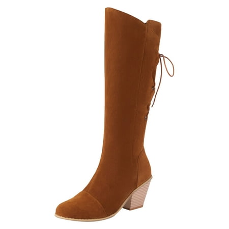

Mepaouo Womens Cowboy Boots Pull on Heel Pointed Toe Western Cowgirl Knee High Boots(Brown 7)