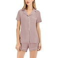 thumbnail image 3 of Womens Modal Short Sleeve Nightwear Set Lingerie Ladies V-Neck Pajamas Sleepwear Women's Pajama Button Down Sleepwear Soft Pj Set Top and Shorts Pajamas Set, 3 of 5