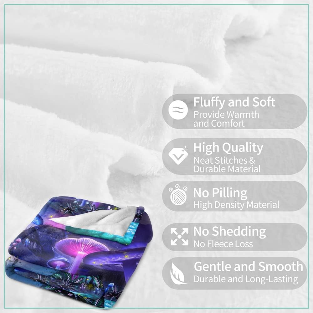 Mushroom Blanket, Mushroom Gifts for Women, Mushroom Decor Wonderland Gifts for Mushroom Lovers Soft Fleece Flannel Plush Mushroom Throw Blanket for Couch Bedding Living Room 60" X 50"