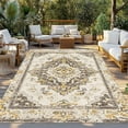 thumbnail image 3 of Fsddascl Beige Vintage Boho Outdoor Rug for Patio/Deck/Porch, Non-Slip Large Area Rug 6 x 9 Ft, Ethnic Tribal Geometric Abstract Indoor Outdoor Rugs Washable Area Rugs, Reversible Camping Rug Carpet, 3 of 5