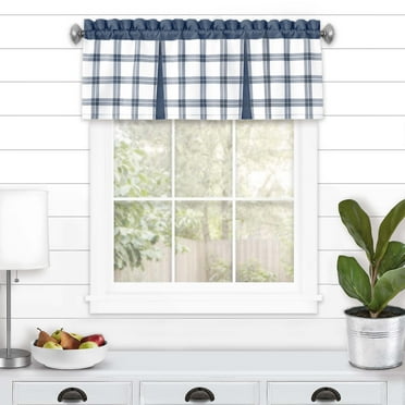 Achim Tate Plaid Light Filtering Curtain Valance, Blue, 56" x 13"