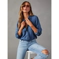 thumbnail image 3 of JILLUMI Women's Denim Shirt, Long Sleeve Button Down Jean Blouse with Pockets, 3 of 5