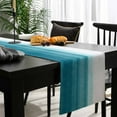 thumbnail image 4 of Turquoise White Ombre Cotton Linen Small Table Runner 13 x 60 inch Modern Country Abstract Stripes Non-slip Rectangular Dining Table Decor for Wedding Party Holiday Dinner, 4 of 8