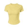 thumbnail image 5 of Women's Workout Yoga Tops Seamless Crewneck Short-Sleeved Bodycon T-Shirt Soft Stretch Workout Tees Lightweight Activewear Quick Dry Yellow, 5 of 5