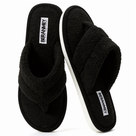 BERANMEY Flip Flop Slippers for Women Men Cozy Throng Open Toe Womens Slippers Slide Warm Fuzzy House Slippers Slip-on Non slip Sole Comfortable Lightweight for Indoor Outdoor Daliy Wear