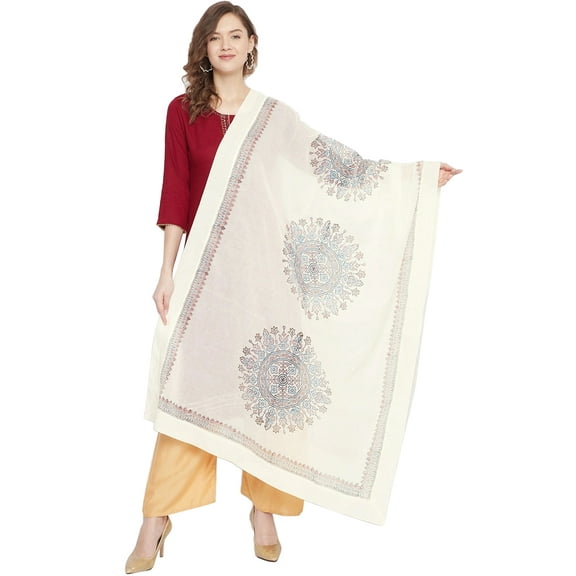 eloria Floral Off White Woman's Indian Ethnic Chunni, Dupatta, Stole, Scarf Shawl Wrap
